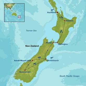 tourhub | Indus Travels | Auckland to Christchurch Self Drive | Tour Map