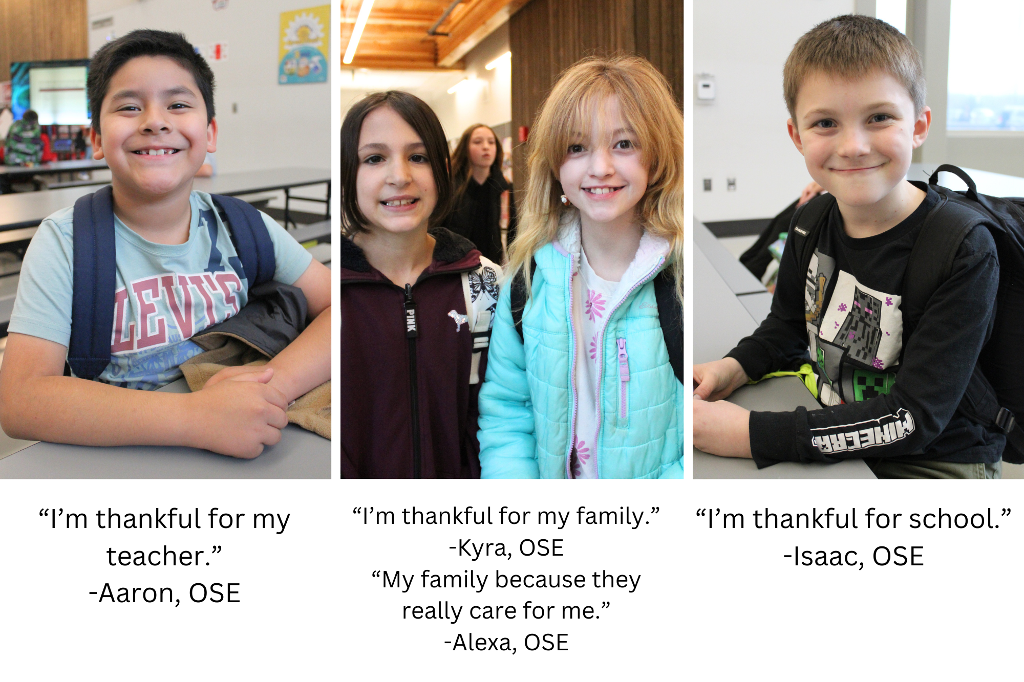 Students from Orin Smith Elementary tell what they are thankful for this year.