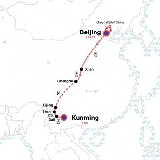 tourhub | G Adventures | Beijing to Kunming: Undiscovered China | Tour Map