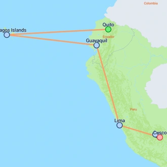 tourhub | On The Go Tours | Quito, Galapagos & Peru - 11 days | Tour Map