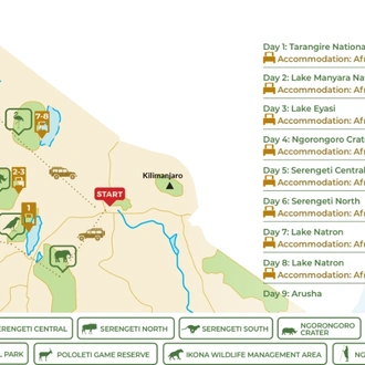 tourhub | Beach and Safari Holidays | Untamed Tanzania: A Journey into the Wild Heart of Africa | Tour Map