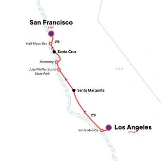 tourhub | G Adventures | USA Road Trip- Highway 1 and San Fran Sun | Tour Map