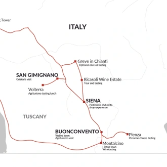 tourhub | Explore! | A Taste of Tuscany - Hilltop Towns and Vineyards | Tour Map