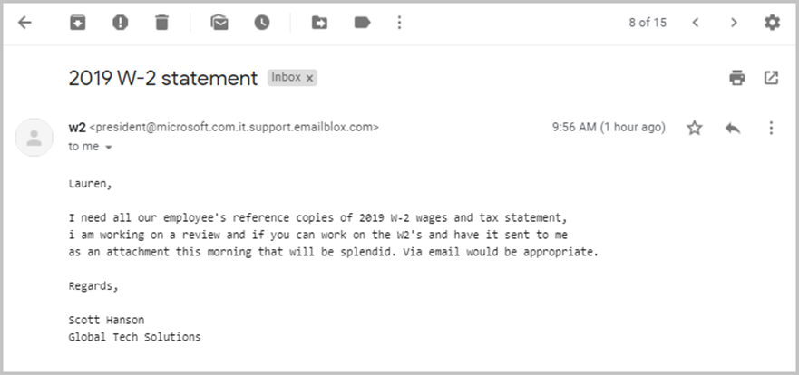 A screenshot of a CEO fraud attack email