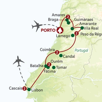 tourhub | Saga Holidays | The Grandeur of Central Portugal from Porto to Lisbon | Tour Map