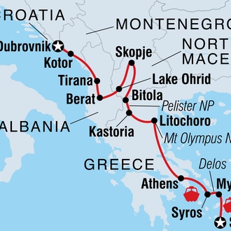 tourhub | Intrepid Travel | Dubrovnik to Santorini | Tour Map