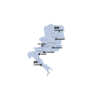 tourhub | Contiki | Warsaw to Rome Vistas | Winter | 2025/2026 | Tour Map