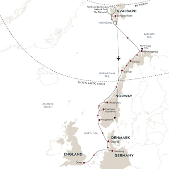 tourhub | HX Hurtigruten Expeditions | Sublime Svalbard – From Dover via Norway’s Springtime Fjords | Tour Map