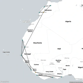 tourhub | Oasis Overland | Fes to Accra (75 Days) Trans Africa | Tour Map