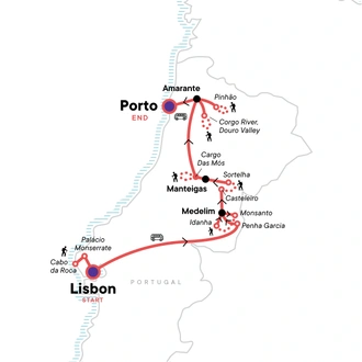 tourhub | G Adventures | Portugal: Coastal Walks, Vineyards & Villages of the Douro Valley | Tour Map