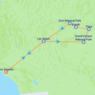 tourhub | On The Go Tours | LA to Vegas & Grand Canyon - 4 days | Tour Map