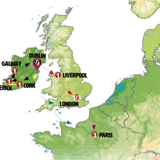 tourhub | Europamundo | Ireland, the United Kingdom and Paris | Tour Map