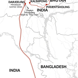 tourhub | Explore! | Discover Darjeeling and Bhutan | Tour Map