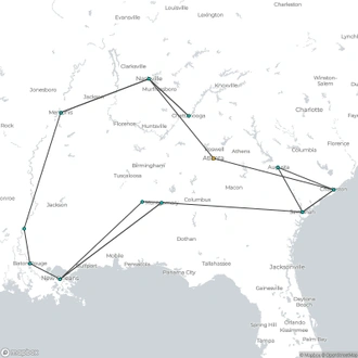 tourhub | Omega Tours | The American South | Tour Map