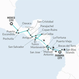 tourhub | Bamba Travel | Panama City to Mexico Maya Express Pass | Tour Map