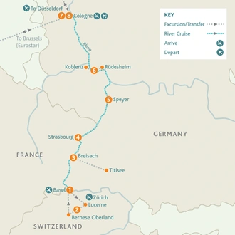tourhub | Riviera Travel | Rhine Cruise to Switzerland for Solo Travellers - MS Oscar Wilde | Tour Map