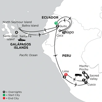 tourhub | Globus | Independent Galapagos at the Finch Bay Resort & Peru with Ecuador's Amazon | Tour Map