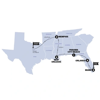 tourhub | Contiki | Dallas to Miami | 2024 | Tour Map