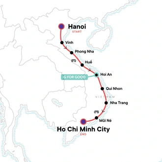 tourhub | G Adventures | Vietnam: Roadtrip Hanoi to Ho Chi Minh City | Tour Map
