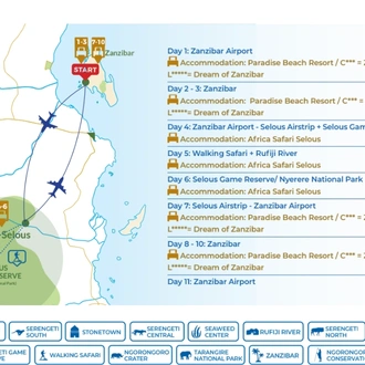 tourhub | Beach and Safari Holidays | Family Package Zanzibar & Selous / Nyerere NP | Tour Map