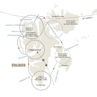 tourhub | HX Hurtigruten Expeditions | In the Realm of the Polar Bear | Circumnavigating Spitsbergen | Tour Map