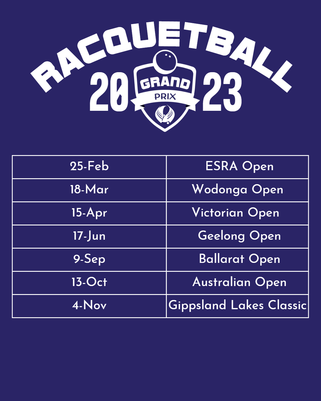 Launching the 2023 Event Calendar Squash & Racquetball Victoria