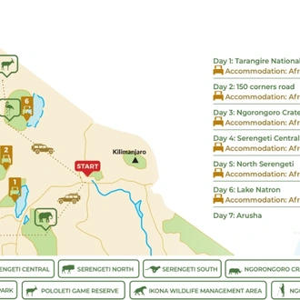 tourhub | Beach and Safari Holidays | African Road Expedition: Spotting the Big Five in Tanzania | Tour Map