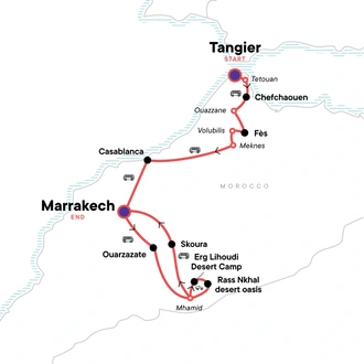 tourhub | G Adventures | Explore Morocco: The North & The Sahara | Tour Map