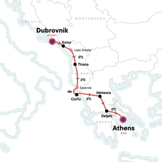 tourhub | G Adventures | Southern Europe: Croatia, Montenegro & Ancient Greece | Tour Map