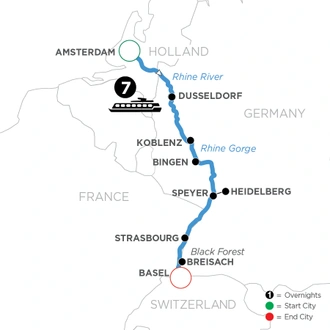 tourhub | Avalon Waterways | Active & Discovery on the Rhine (Southbound) (Vista) | Tour Map