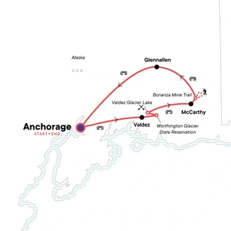 tourhub | G Adventures | Hike Alaska: Valdez and Wrangell St Elias | Tour Map