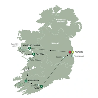 tourhub | Brendan Vacations | Ashford Castle and Ireland's Icons - Small Group | Tour Map