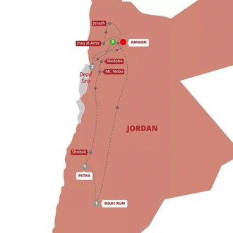 tourhub | Trafalgar | Jordan Experience with Dead Sea Extension | Tour Map