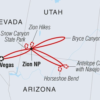 tourhub | Intrepid Travel | Zion Glamping Adventure | Tour Map