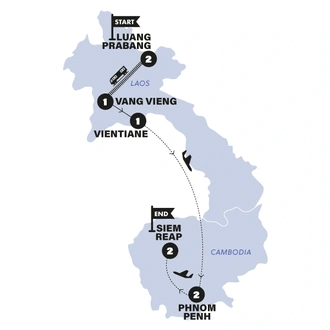 tourhub | Contiki | Cambodia & Laos Uncovered | Tour Map