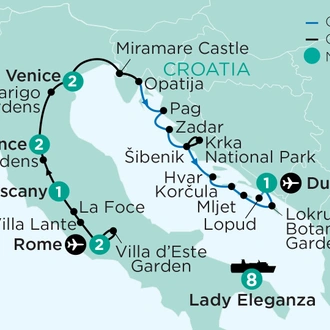 tourhub | APT | In the Footsteps of Monty Don – Italy, Croatia & Adriatic Coast Cruise | Tour Map