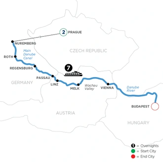 tourhub | Avalon Waterways | The Legendary Danube with 2 Nights in Prague (View) | Tour Map