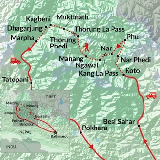 tourhub | Encounters Travel | Annapurna Circuit & Nar Phu Valley Trek | Tour Map