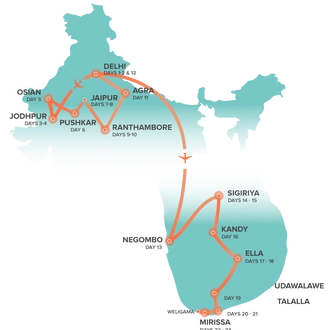 tourhub | Intro Travel | India + Sri Lanka Experience 24 Day | Tour Map