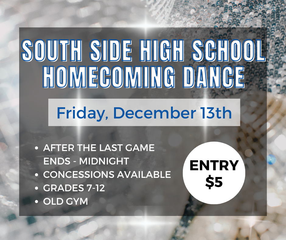 South Side Homecoming dance text on silver ball background