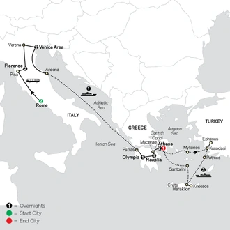 tourhub | Cosmos | Italy & Greece with Iconic Aegean Islands Cruise | Tour Map