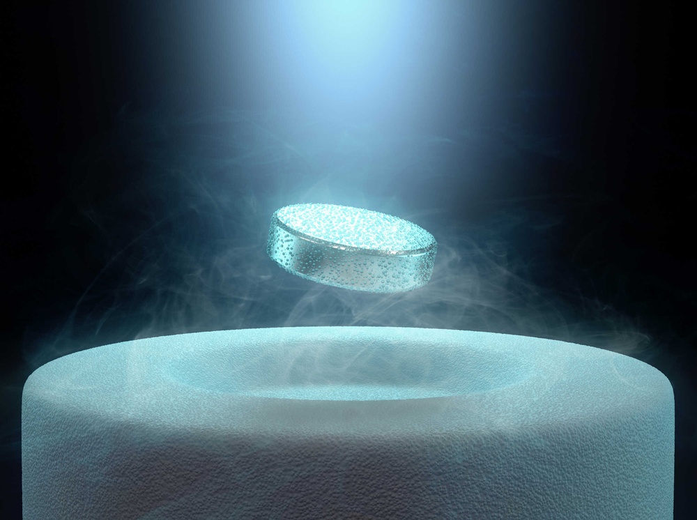 superconductor suspended in the air due to magnetic levitation