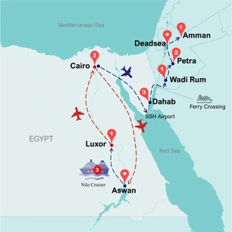 tourhub | Travel Talk Tours | Egypt & Jordan Discovered By Nile Cruise  (5 & 4 Star Hotels) | Tour Map