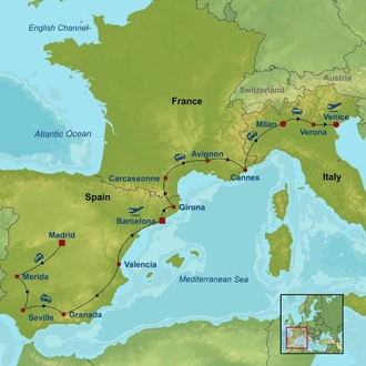tourhub | Indus Travels | Amazing Spain Southern France and Italy | Tour Map