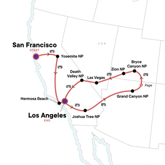 tourhub | G Adventures | USA Road Trip — The Wild, Wild West Coast | Tour Map