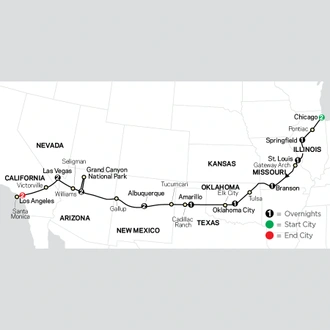 tourhub | Cosmos | Highlights of Route 66 | Tour Map