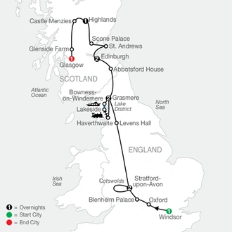 tourhub | Globus | Extraordinary England & Scotland | Tour Map