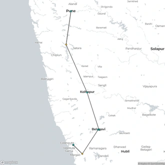 tourhub | Agora Voyages | Pune to Goa: The Western Ghats Wildlife & Beaches Tour | Tour Map