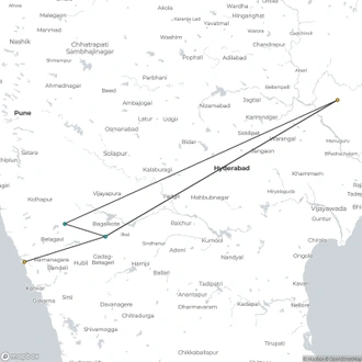 tourhub | Agora Voyages | Goa to Belgaum, Bijapur & Badami Extension Tour | Tour Map