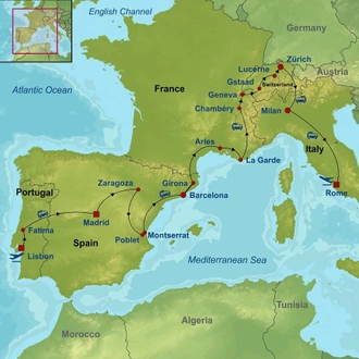 tourhub | Indus Travels | Essential Portugal, Spain, Switzerland and Italy | Tour Map